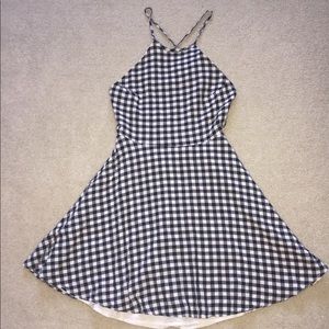 Gingham Open Back Lace Up Skater Dress
